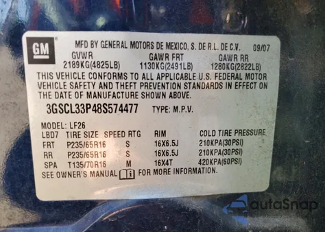 2008 Saturn Vue Xe из США, поврежденный, VIN 3GSCL33P48S574477